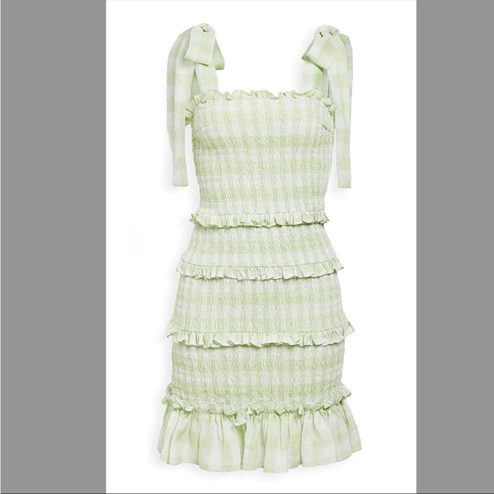 Charina Sarte Smocked Matilda Dress Green Linen Small